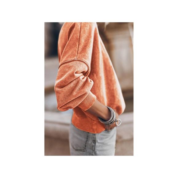 Azura Exchange  Orange Drop Shoulder Crew Neck Pullover Sweatshirt - Picture 5 of 5